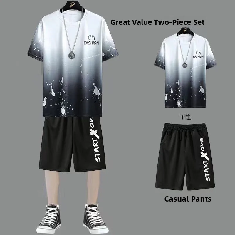

Summer Casual Sports Ice Silk Loose Men's ort Sve T-irt orts Matching Two-Piece Set New 2026 Youth Faion