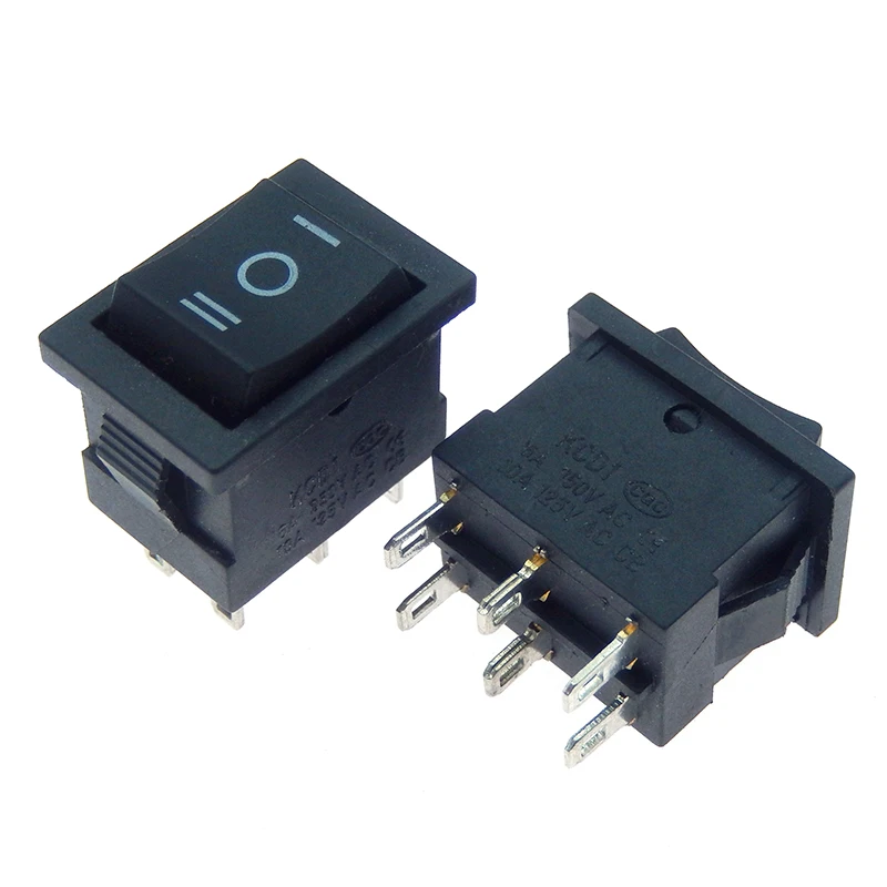 10PCS 21*15 mm 6A/250V 10A/125V 6Pin/3Pin  2 Position 3Position Boat Rocker Switch on off Switch KCD1 Black 21x15mm AC