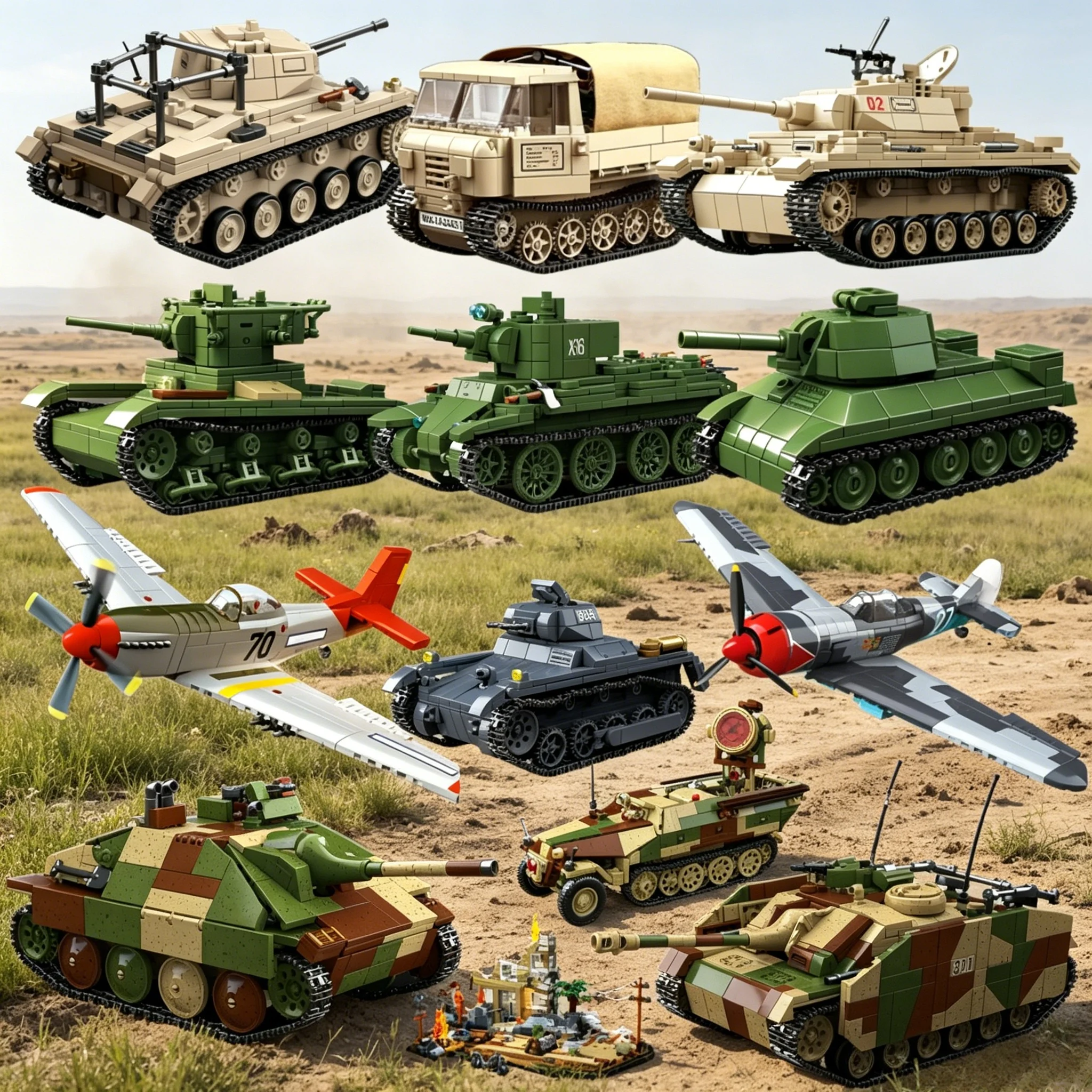 T34/76 Medium Tank T-70 Light Tank Assembly Building Block Educational Toy DIY Combined Model MOC Creative Model Tank Model Gift