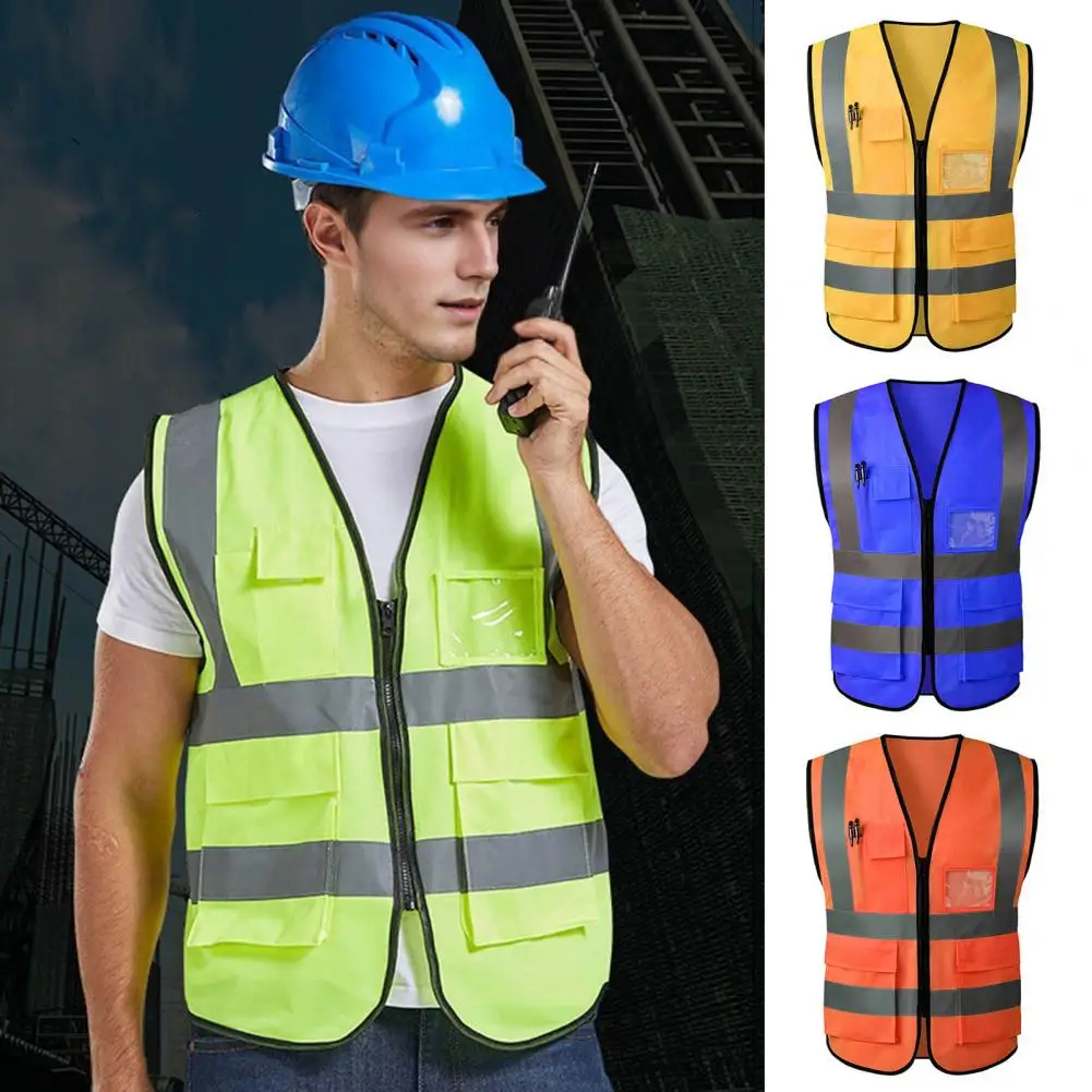 Work Waistcoat Reflective Vest V-Neck Sleeveless Zipper Placket Breathable High Visibility Safety Highlight Night Safety Vest