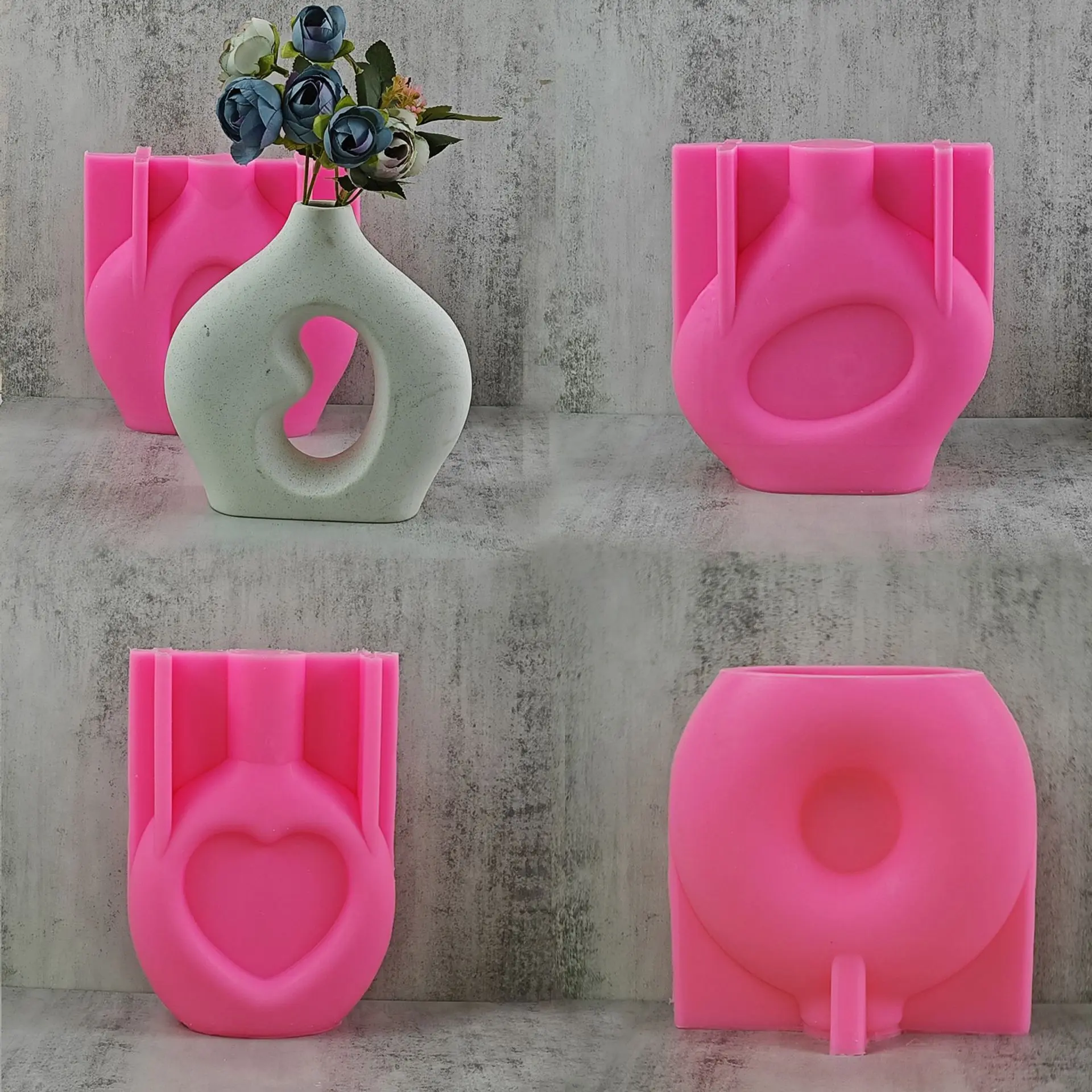 DIY Love Donut Vase Resin Silicone Mold Wreath Circular Vase Concrete Cement Gypsum Silicone Mold Home Decor Flower pot Mold