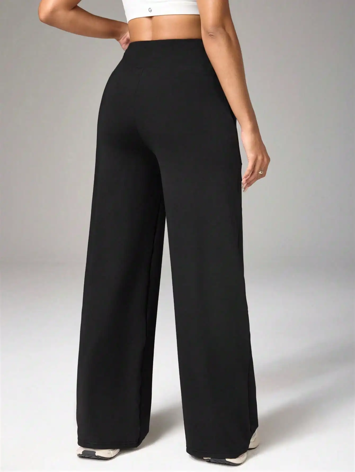 Women's High Waist Wide Leg Knit Pants Autumn 2026 Casual Stretchy Long Trousers with Drawstring Side Pockets