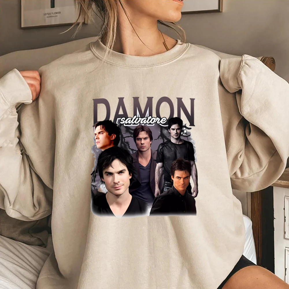 

Damon Salvatore Sweatshirt 90s Retro Vampire Diares Hoodie Vintage Bootleg Style T-Shirt Salvatore Brothers Crewneck Sweatshirts