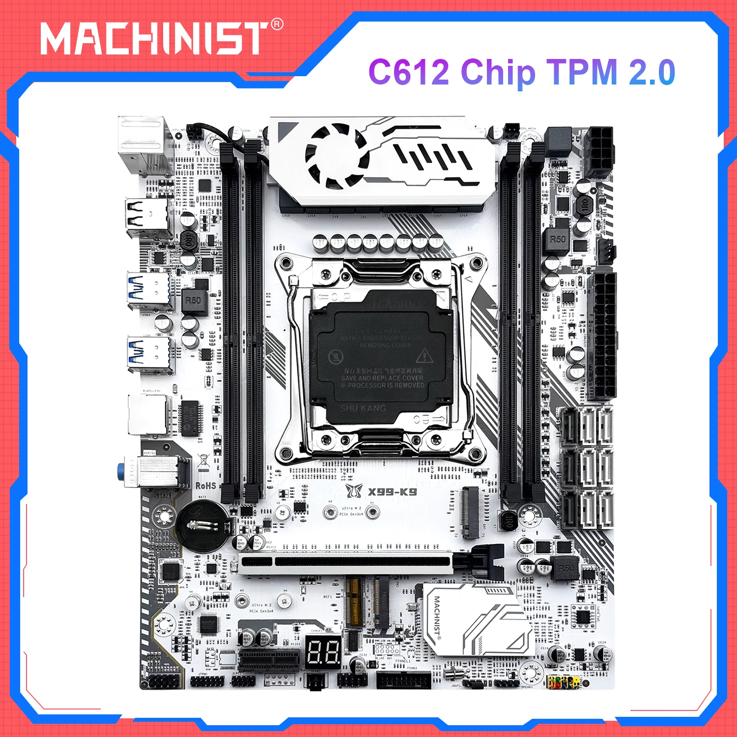 MACHINIST K9 X99 Motherboard Support TPM 2.0 Intel Xeon E5 V3/V4 LGA 2011-3 CPU and DDR4 RAM NVME M.2 Four Channel Memory