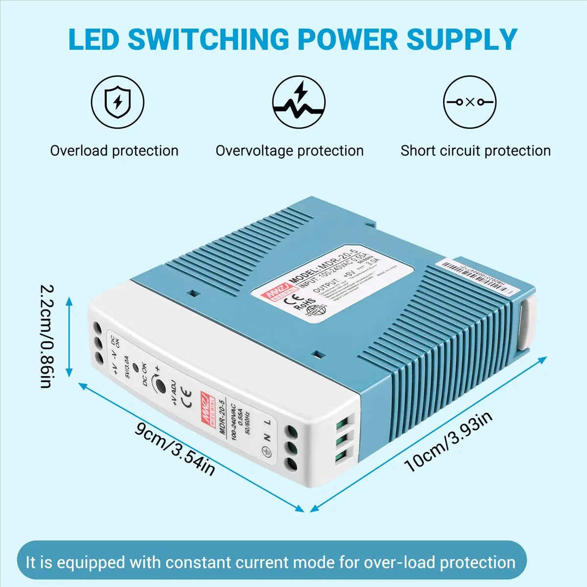 #53V MDR-20 5V 20W Din Rail power supply ac-dc driver voltage regulator,Industrial power supply,(Blue & white)