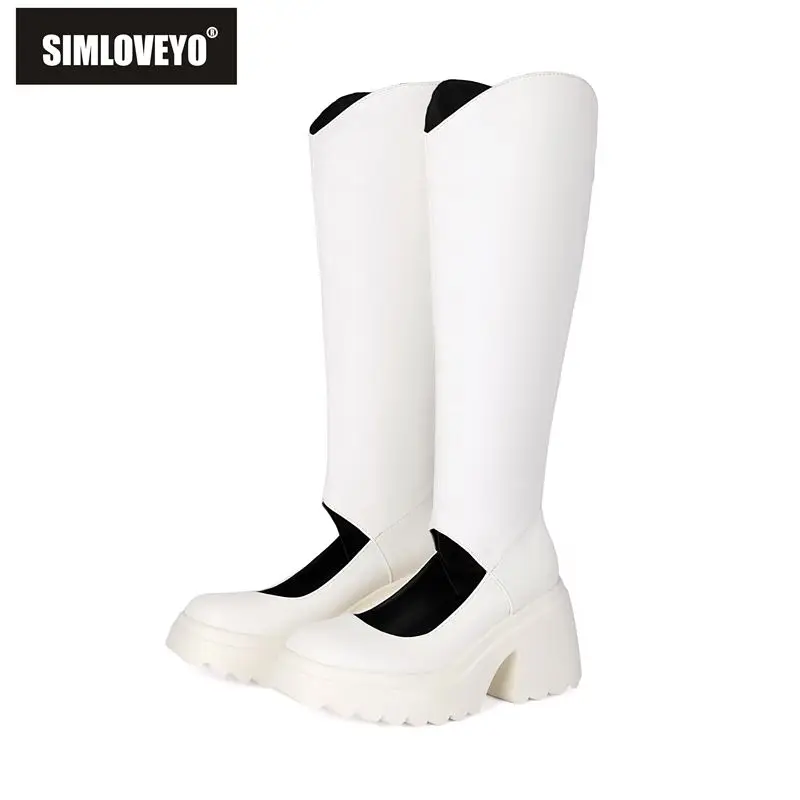 

Ботинки женские SIMLOVEYO, высокие, с круглым носком, на каблуке 8 см, на платформе 3 см, на молнии, повседневные, до колена, ручной работы