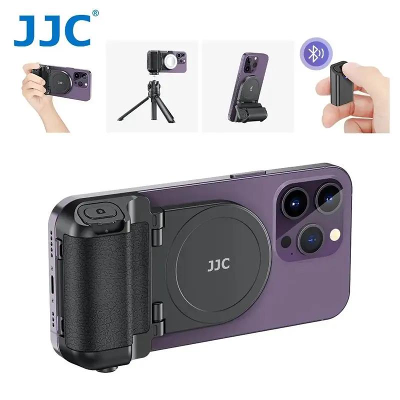 JJC Magnetic Snapgrip Phone Hand Grip Magsafe Handheld Bluetooth Remote Control Handle Shutter Phone Tripod Mount for Vlog