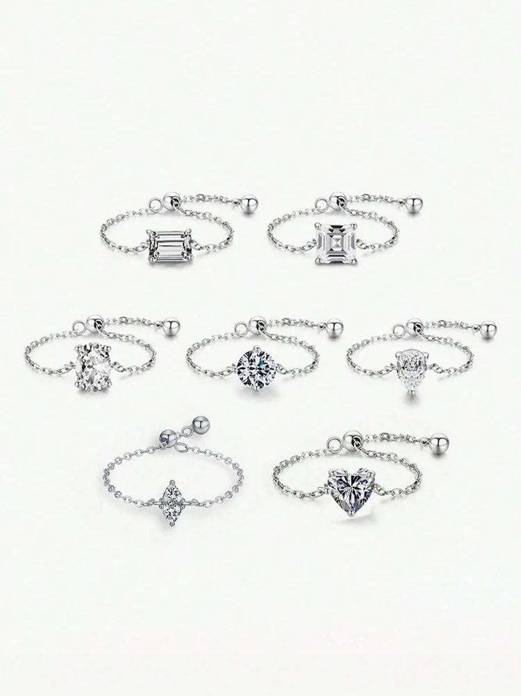 Verstellbarer Ring aus 925er-Sterlingsilber, rund, oval, Wassertropfenform, Zirkon-Kette, für Damen, Jahrestag, hochwertiger edler Schmuck – Detail 9