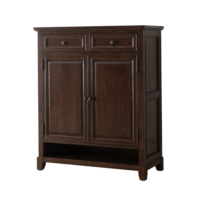 

Entrance shoe cabinet, double door solid wood furniture with drawers, all solid wood water-based paint ash wood shoe cabinet