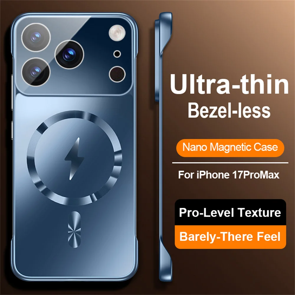Für Magsafe Ultra Dünne Rahmenlose Nano AG Frosted Telefon Fall Für iPhone 17 Air 16 15 14 13 12 11 Pro Max Drahtlose Lade Abdeckung
