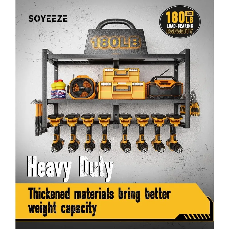 Heavy Duty Metal Wall Mount Power Tool Rack, Power Tool Organizer, Armazenamento, 8 Drill Holder, 3 Layer Premium, Garage Utility