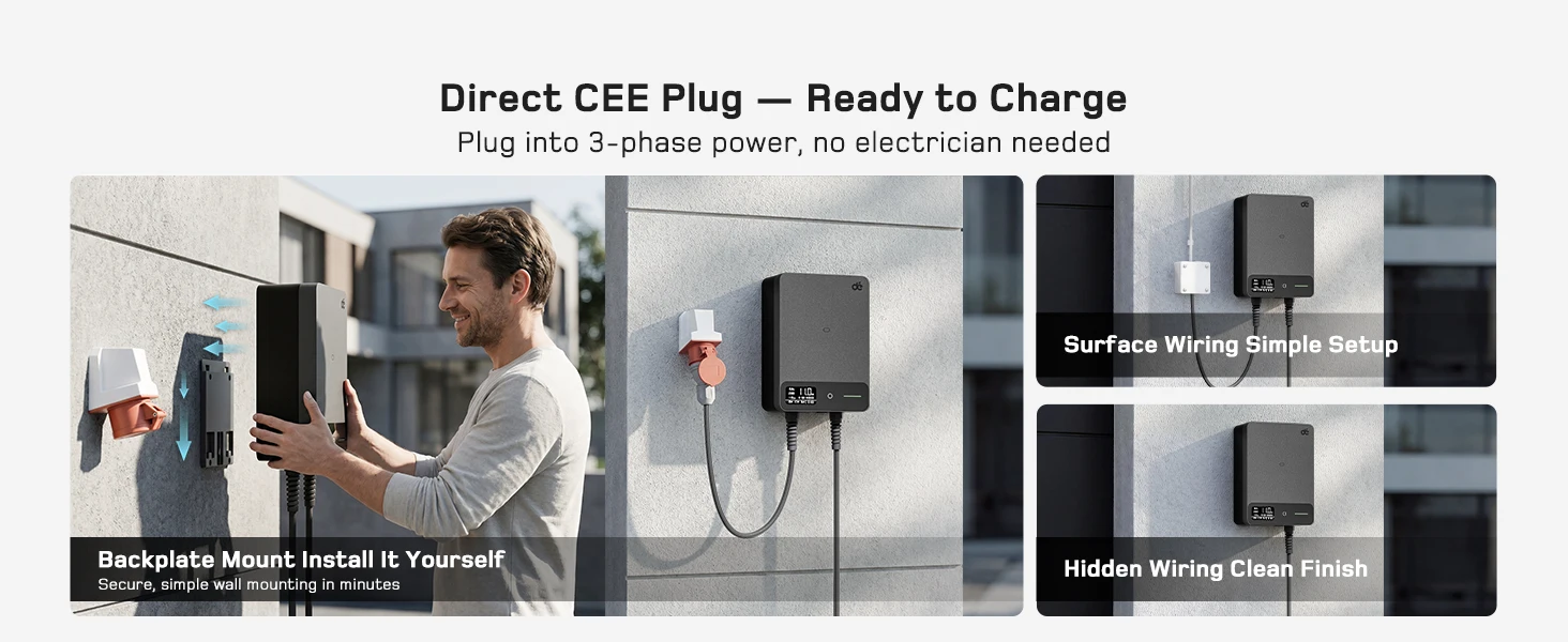 dé Wallbox Typ 2 11kW 16A 3-Phasen-Ladestation mit Tuya Smart App-Steuerung für Elektrofahrzeuge, 5m 7,5m 10m 12,5m 15m EV-Ladekabel – Detail 3