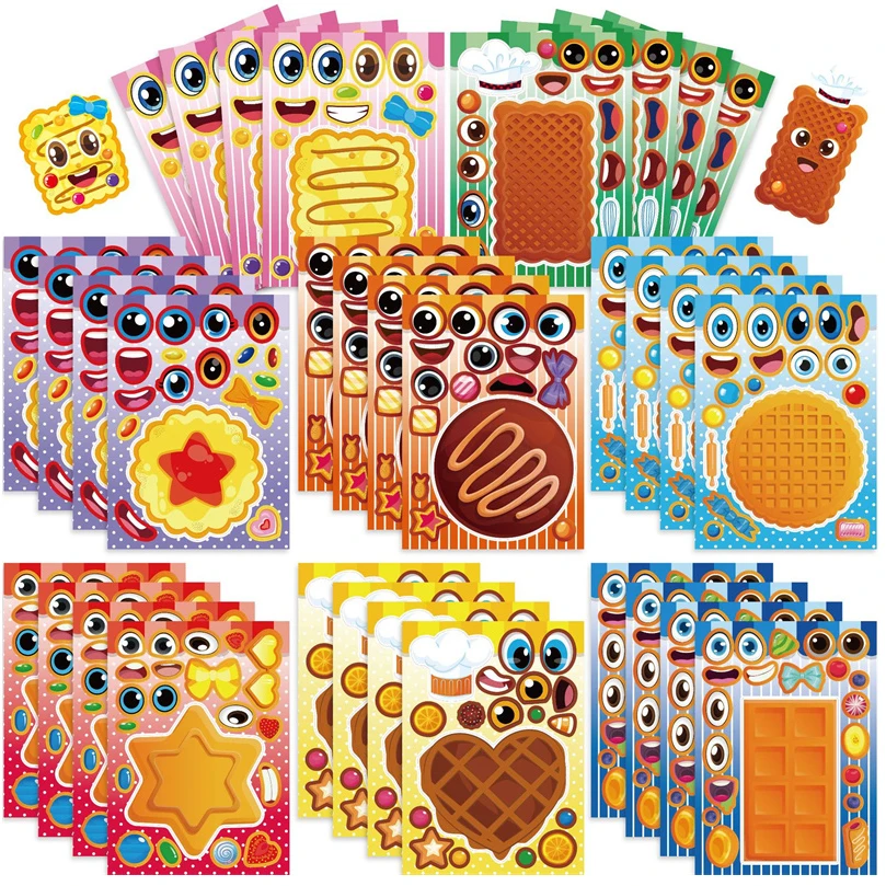 DIY Make Your Own Cookies Stickers For Kids Reusable Biscuit Desserts Make A Face Puzzle Jigsaw Decorative Stickers Party Decals