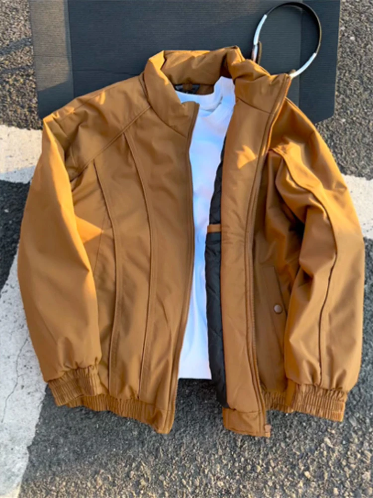 

Ретро-коричневая хлопковая куртка-бомбер для мужчин, зимняя теплая верхняя одежда, повседневная хлопковая одежда для подростков