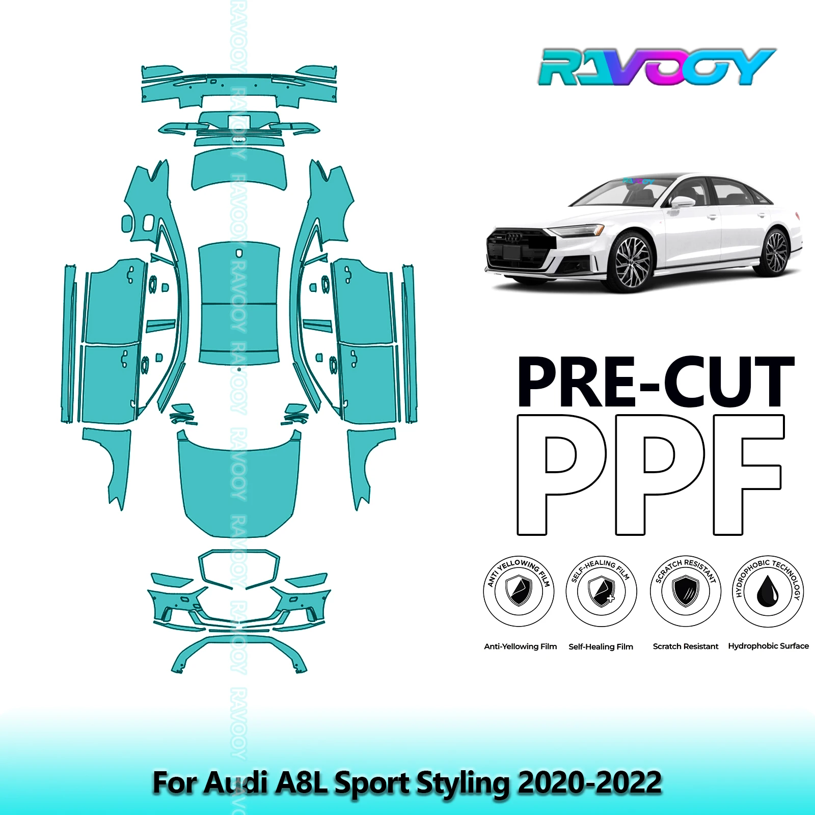 

Full Vehicle Clear Bra Precut PPF Paint Protection Film For Audi A8L Sport Styling 2020-2022