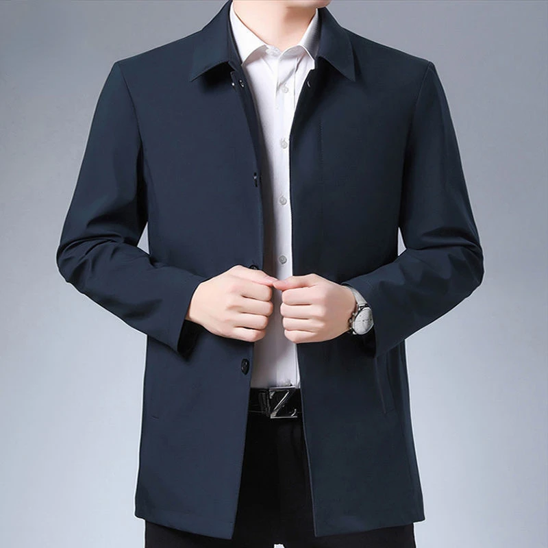 Brand Top Quality Spring Men\'s Trench Coat Solid Color Mid-length Casual Business Lapel Windbreak Jacket Mens Coats 2024 E319