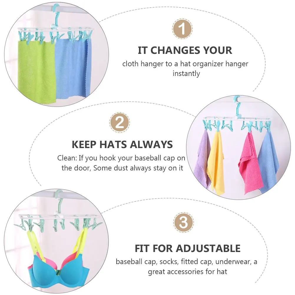 

2pcs Windproof Clothes Hanger Multifunction Plastic Laundry Rack For Caps Socks Underwear Organizer Rust-Resistant Clips Storage