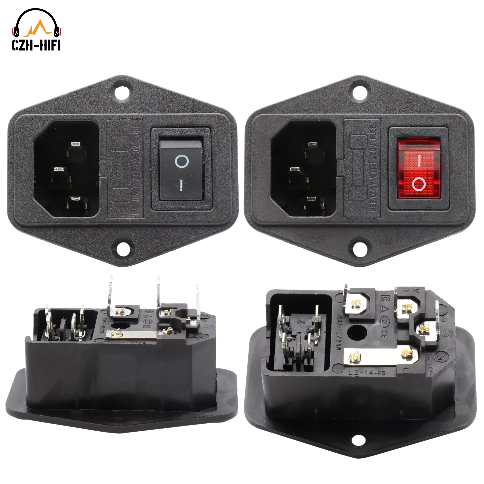 1pc IEC 320 C14 3 Pin Male Power Inlet Socket Panel Mount AC 250V 10A Connector for PC Computer PDU Monitor Printer Power Supply