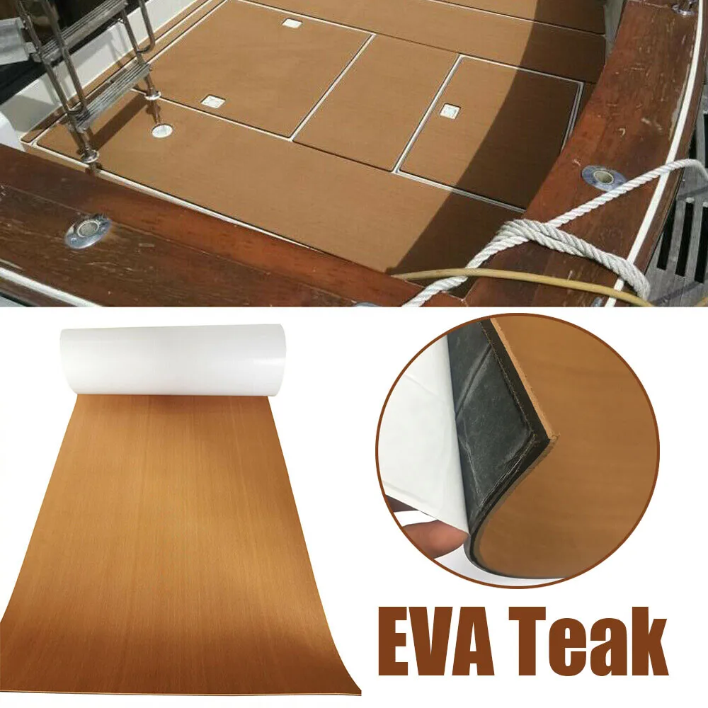 Коврик из пены EVA из искусственного тикового дерева, противоскользящий напольный коврик из ЭВА, 240x90 см, самоклеящийся для лодки, автофургона, тренажерного зала