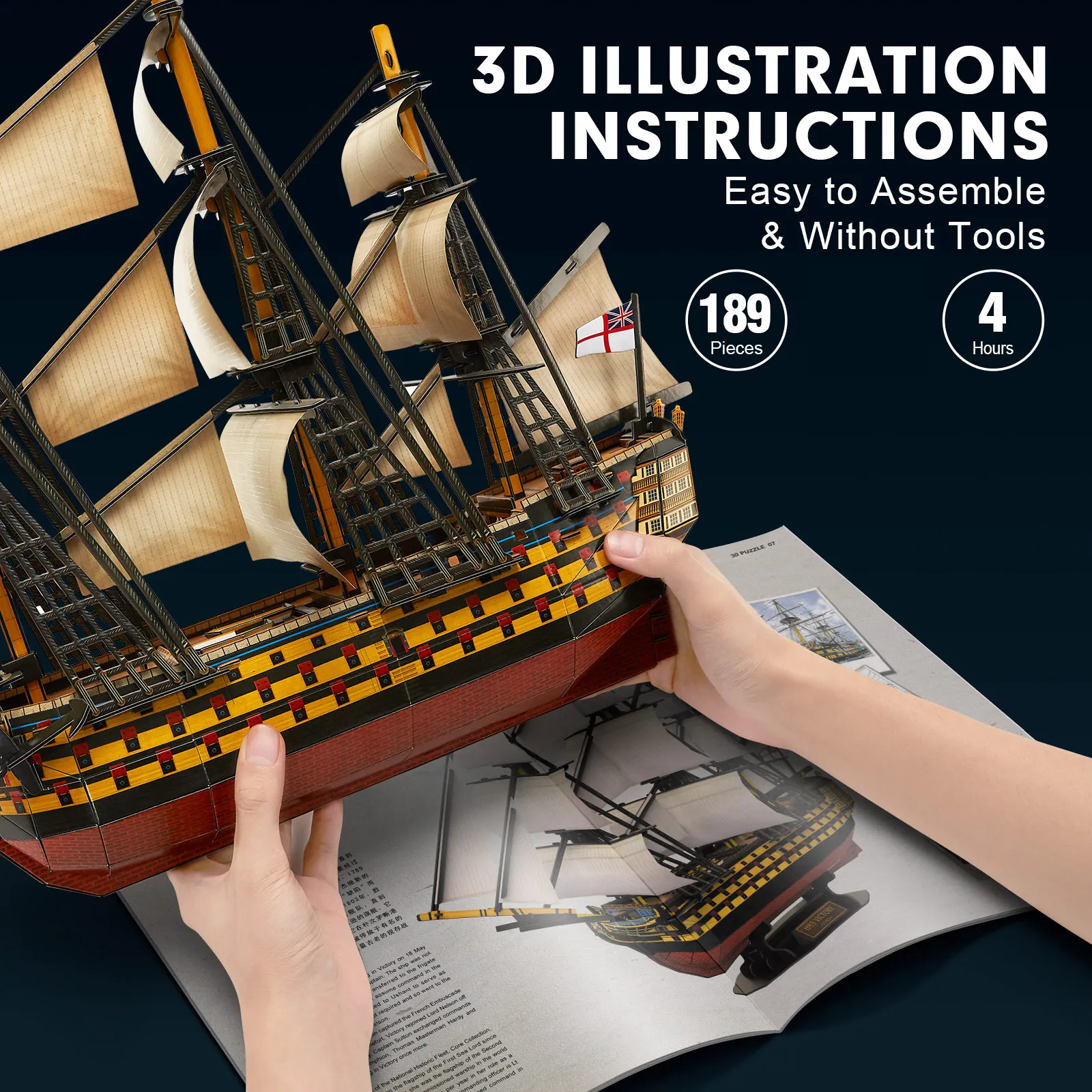 3D Puzzles Large HMS Victory Vessel Ship Sailboat Model Kits for Adults and Teens Toys, 189 Pieces