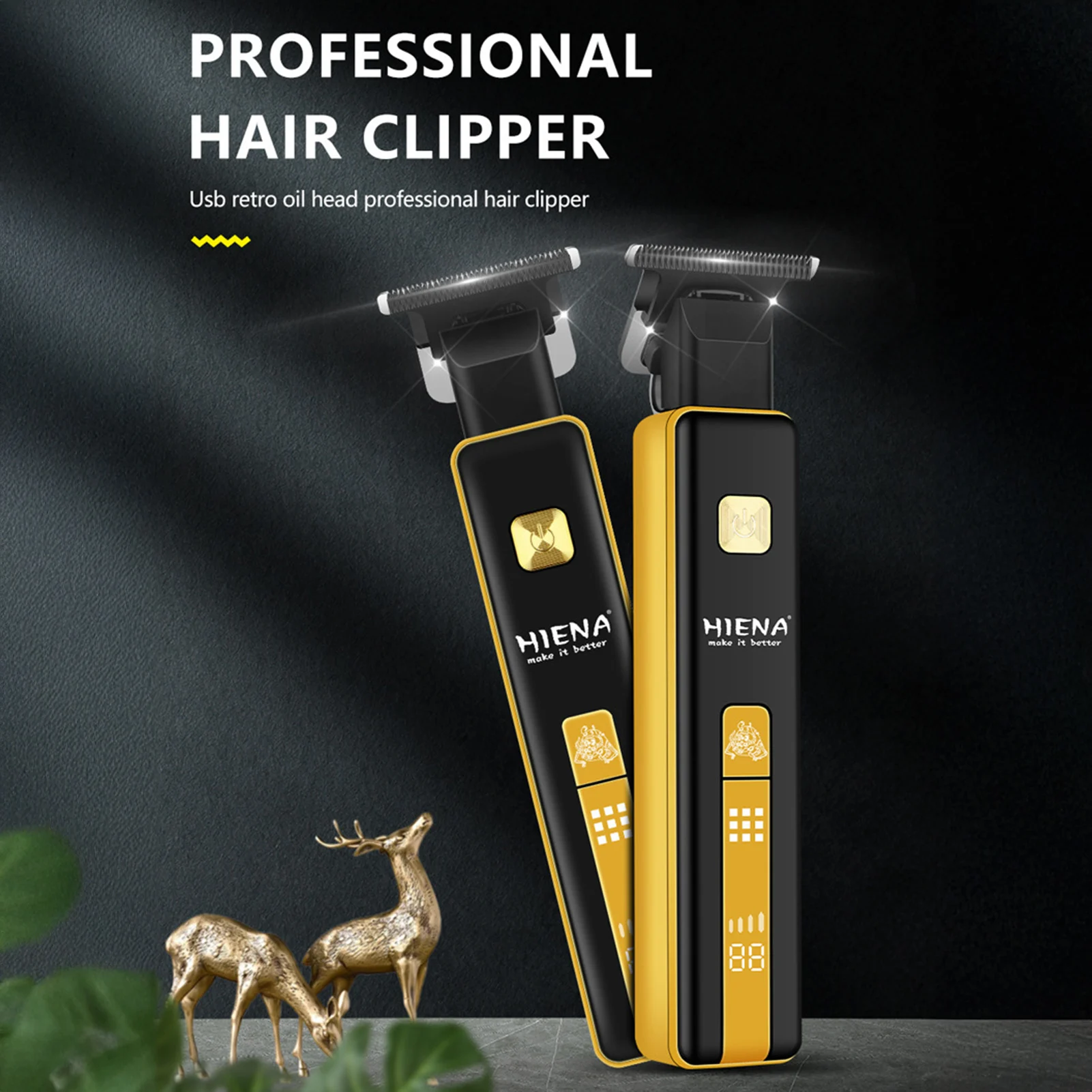 HIENA Беспроводной триммер для волос, электрический светодиодный дисплей, машинка для стрижки волос, зарядка через USB, профессиональный парикмахерский салон, набор триммеров для парикмахерских