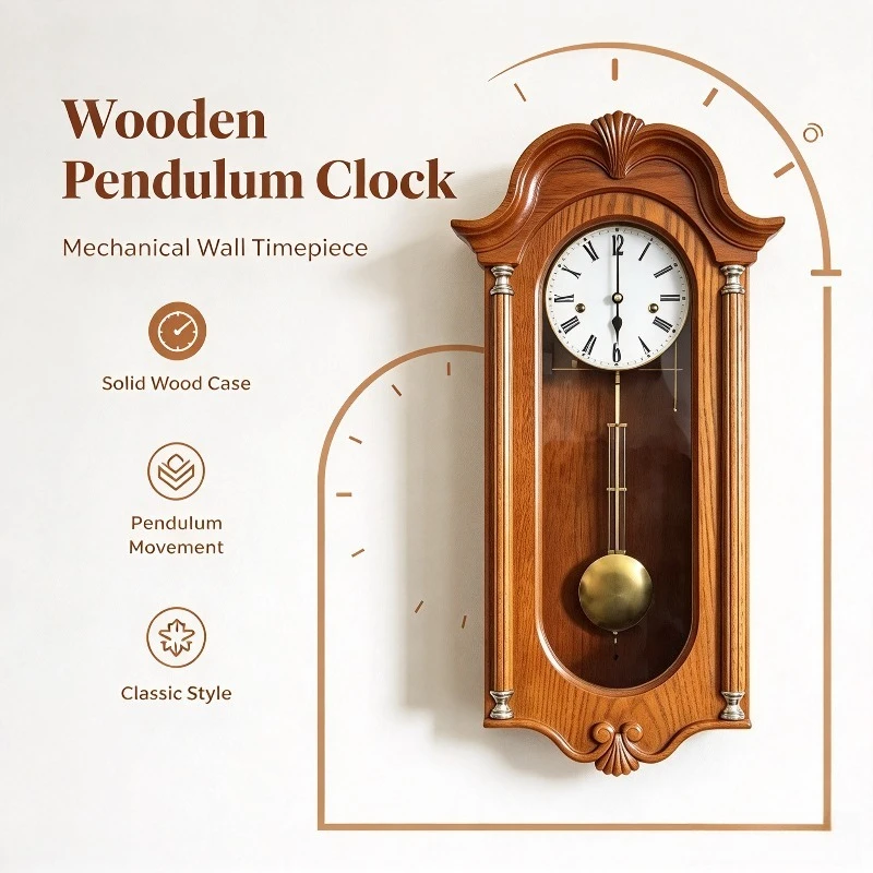 Solid Wood Mechanical Wall Clock, 5 Chime Music Movement, European American Style Swinging Decorative Hanging Clock