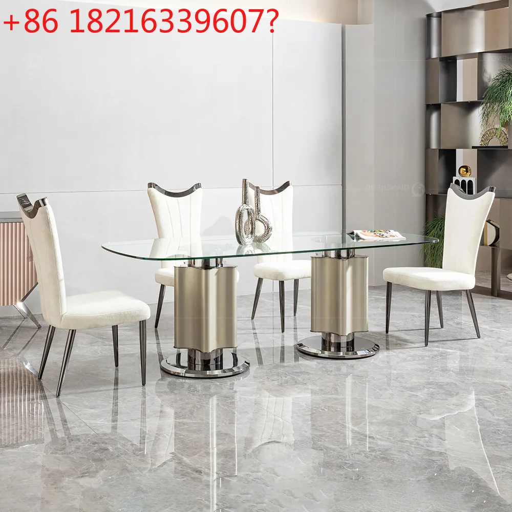 

Modern glass dining table set High-end hotel high-end restaurant Rectangle dining table Stainless steel