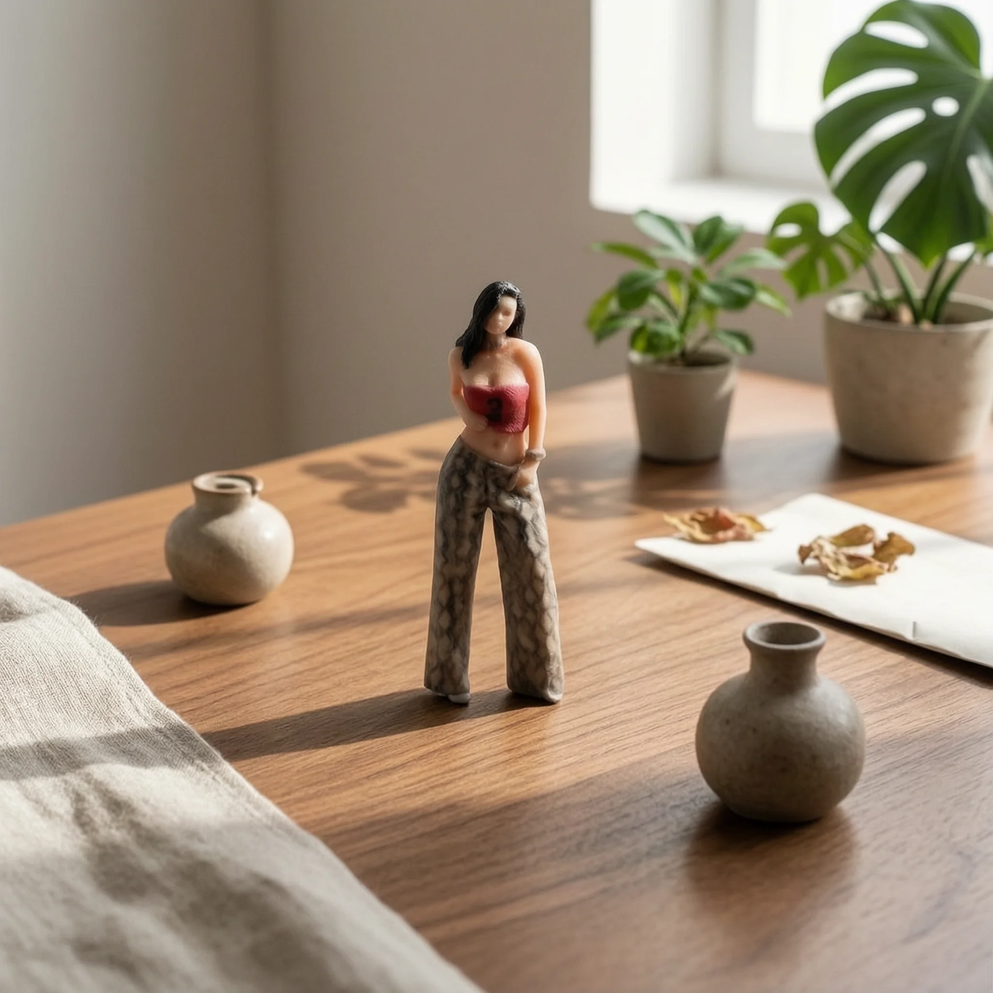 

1/64 Scale Figurine Long Dark Hair 1:64 Female Figure Standing Female Figure Strapless Top Painted Resin Woman Realistic Design