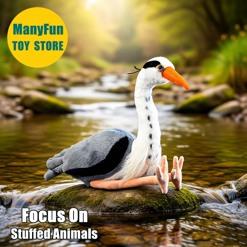 Grey Heron Plush Toy Realistic Egret Plushie Lifelike Great Egret Stuffed Animal Simulation Doll Toy