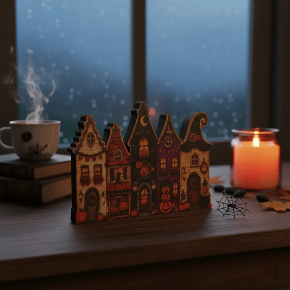 Wooden Wooden Haunted House Vintage Finish Multi-layer Halloween Village Decor Flat Base Durable Craft Rustic Autumn Ornament