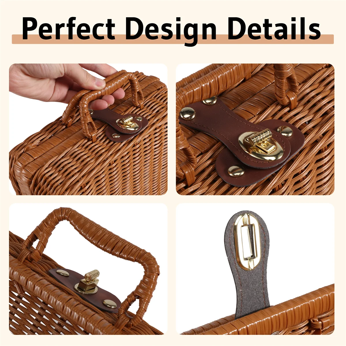 Picnic Basket,Woven Vintage Suitcase Woven Storage Basket Rattan Storage Case Picnic Weave Laundry Basket B