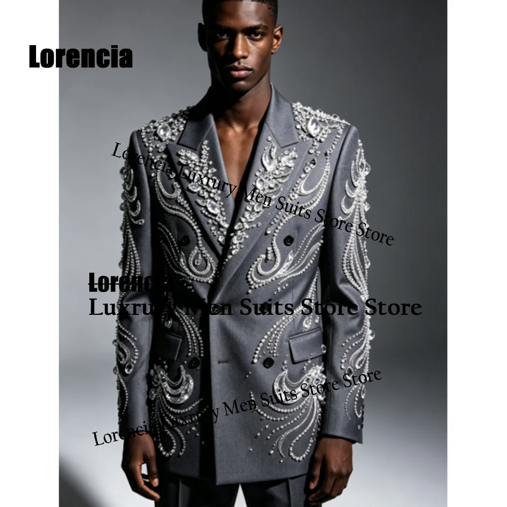 Sparkly Beading Paillettes Suit 2 Pieces Set Male Party Blazers Customized High End Groom Evening Tuxedos Slim Rhinestone Homme