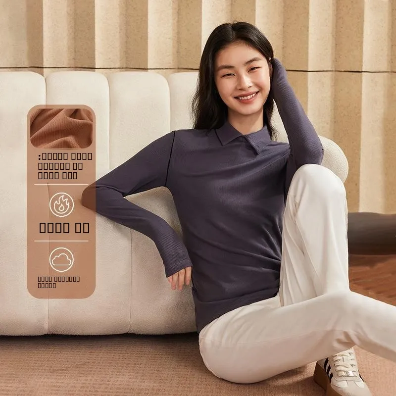 

Women's Warm Lapel Base irt Long Sve Slim Fit Winter Top Regenerative Cellulose Fiber Long Sve Simple Sle Snowflake...