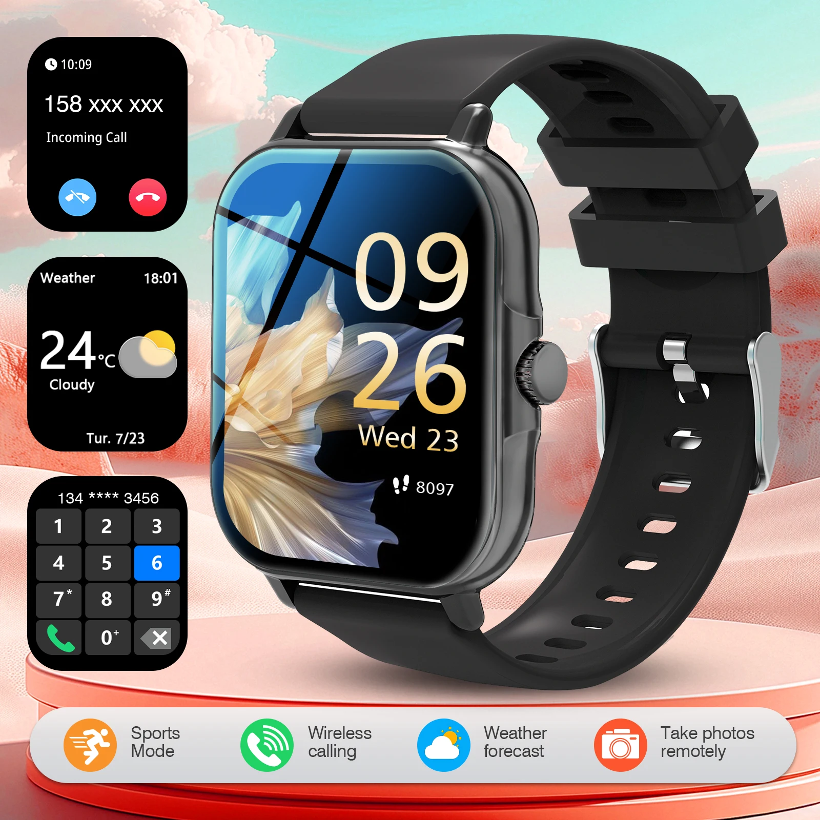

Smart Watch with Bluetooth Calling, Fitness Tracker, Sleep Monitor, Alarm Clock, Compatible with Android and IPhone