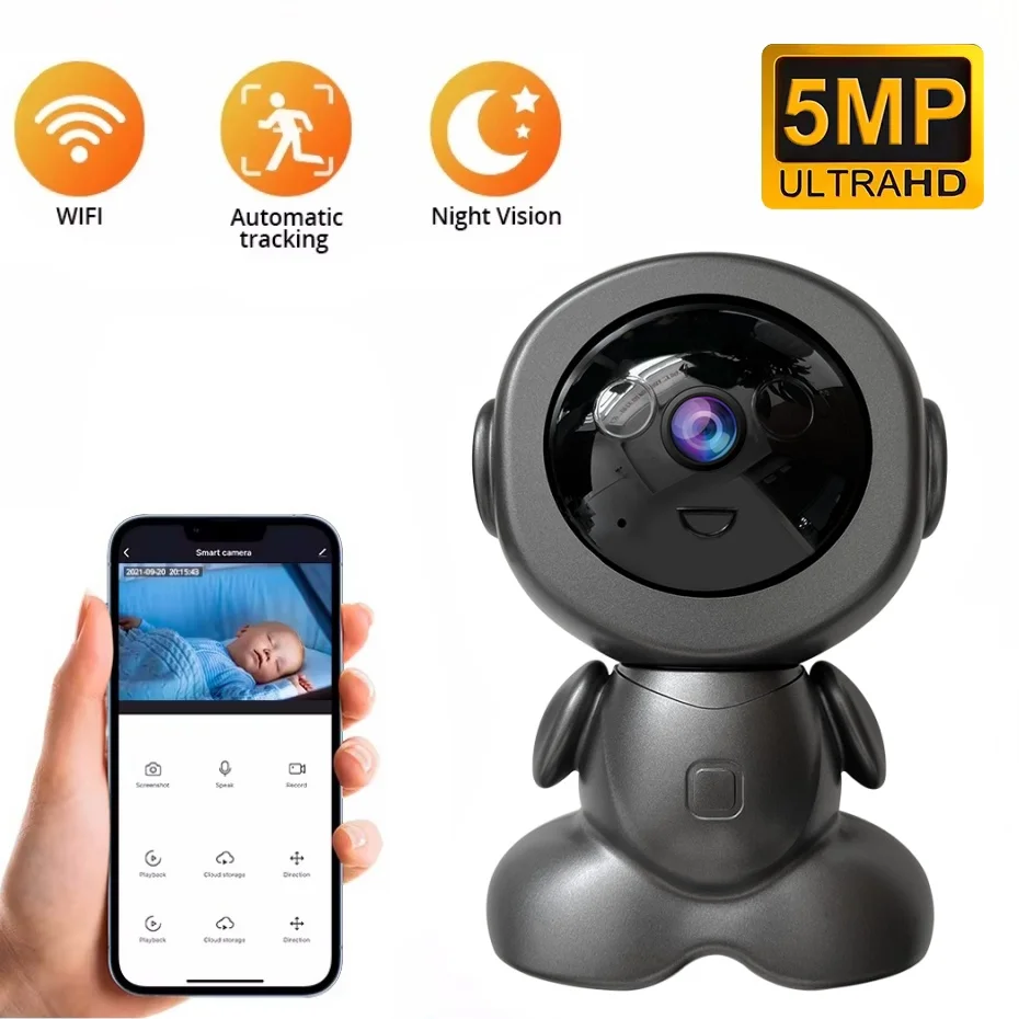 

5MP Robot PTZ Wifi IP Camera AI Human Tracking Indoor Security CCTV Surveillance Camera Baby Monitor Two Way Audio Night Color