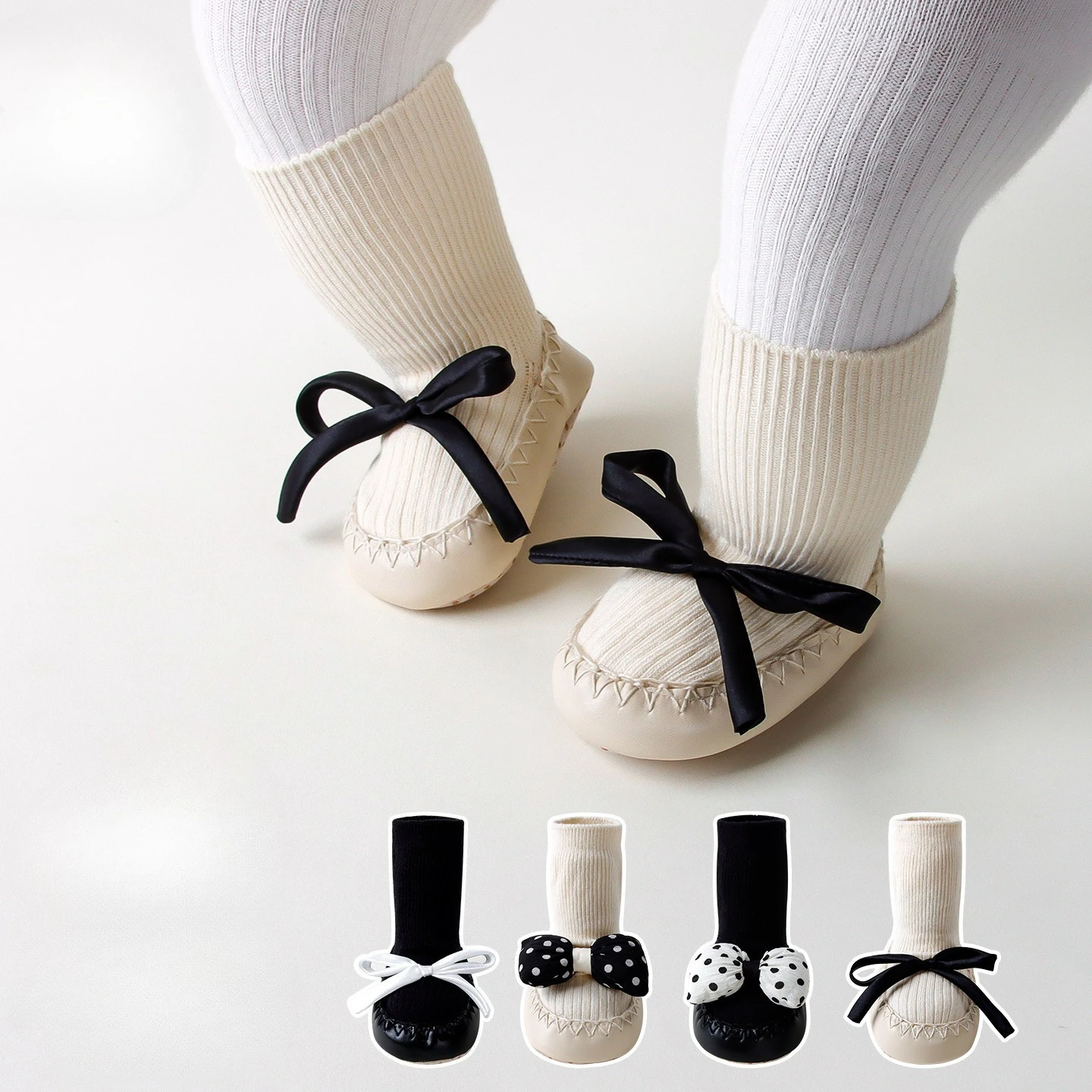 Korean Sweet Cute Bow Baby Girl Socks Shoes Spring Autumn Soft Cotton Floor Shoes Infant Kids First Walkers Newborn Kawaii Shoes