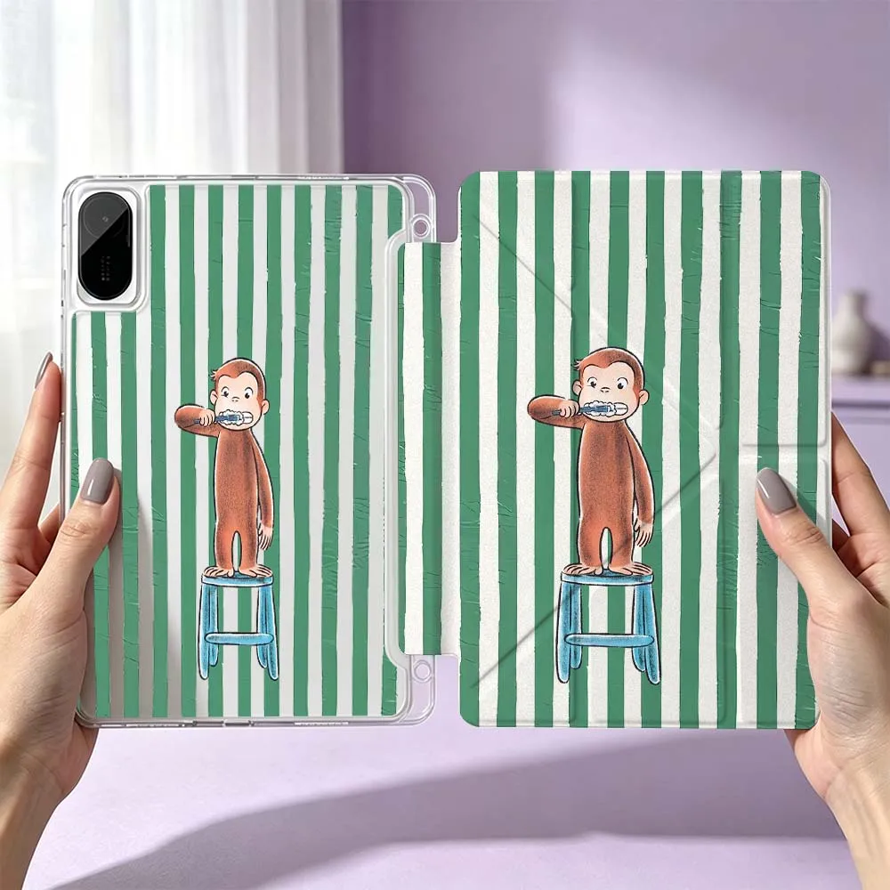 Cartoon Curious George Brushing For Xiaomi Redmi Poco Pad 8 7 6 5 C1 SE 9.7 11.2 12.1 11 inch 3Y Tablet Case Cool