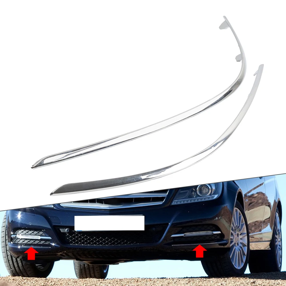 2PCS Front Bumper Moulding Trim Strip Chrome Decoration For Mercedes Benz C250 C350 2012-2015 ABS Plastic