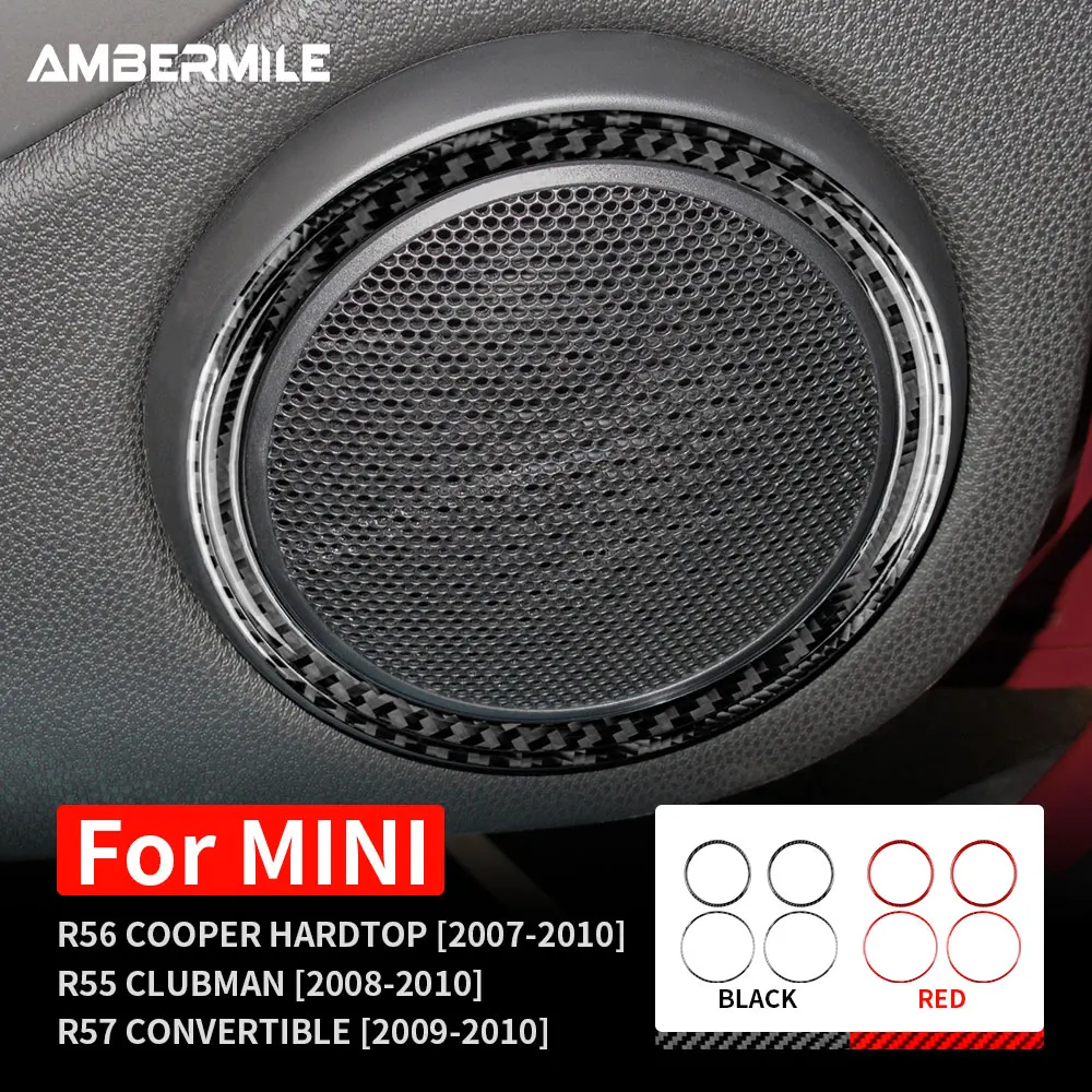 AMBERMILE Carbon Fiber for Mini Cooper Hardtop R56 Clubman R55 R57 Accessories Interior Trim Door Audio Speaker Cover Sticker