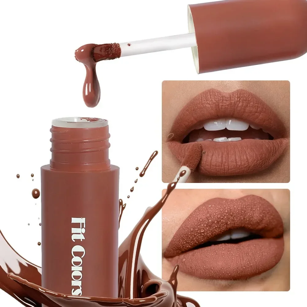 Chocolate Brown Red Liquid Lipstick Velvet Satin Lip Gloss Matte Finish Non Stick Cup Lip Tint Waterproof Long-lasting Makeup