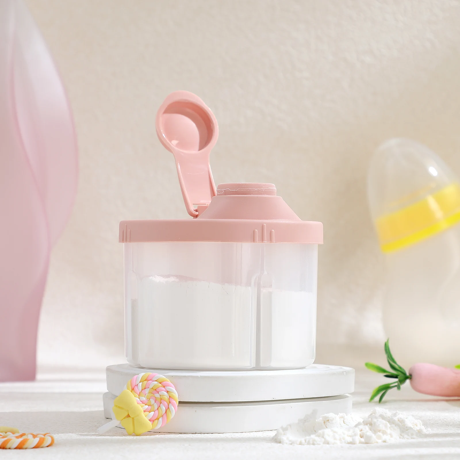 

2Pcs Milk Powder Container Portable Reusable Four Compartments Rotating Formula Dispenser Travel Outdoor Picnic