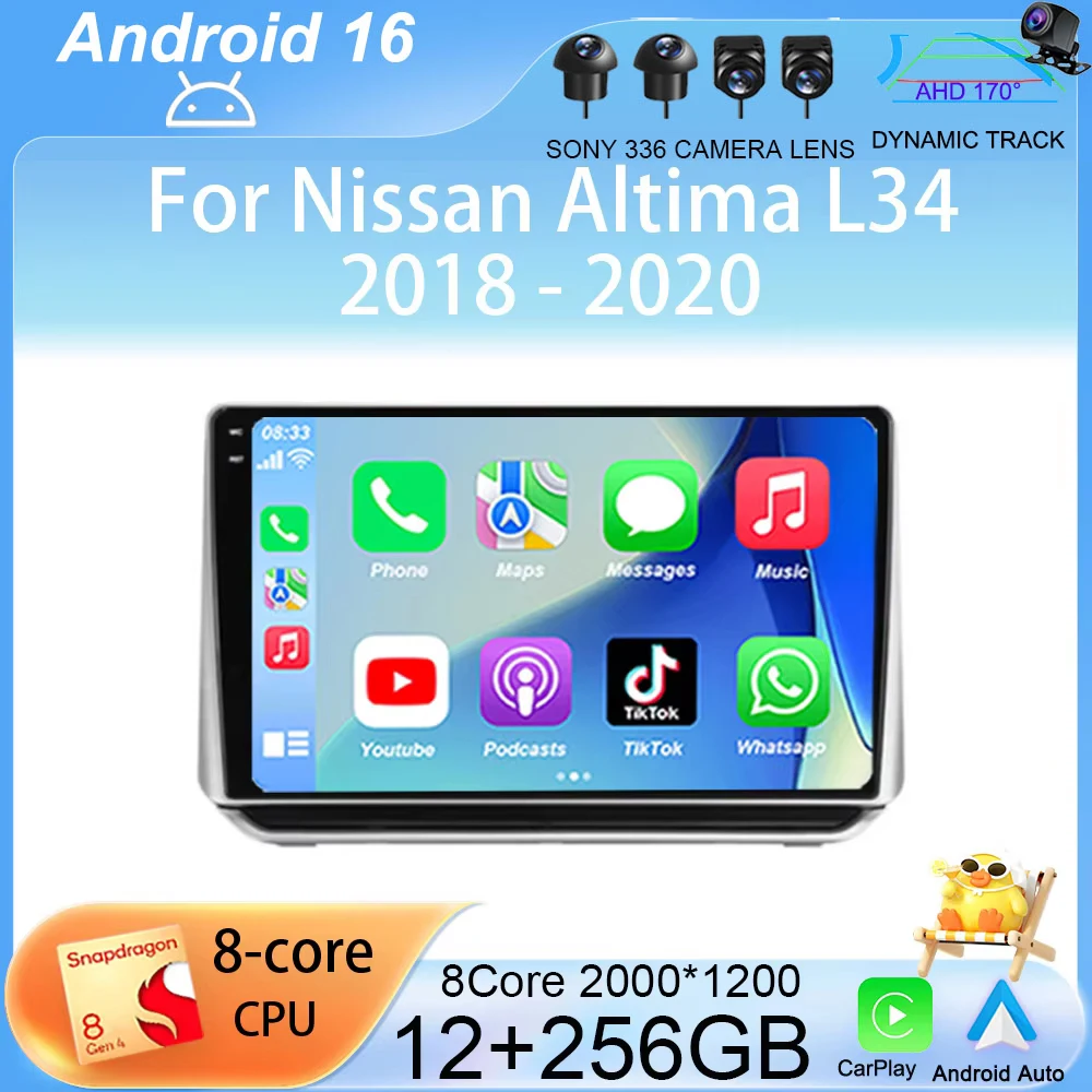 

Автомагнитола Carplay Android 16 для Nissan Altima L34 2018-2020: Мультимедийный видеоплеер, навигация GPS, стереосистема, головное устройство