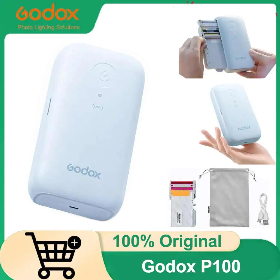 Godox P100 Portable Color Photo Printer, Mini Instant Photo Printer for iPhone & Android, Auto-Laminated Photos, Bluetooth/NFC,