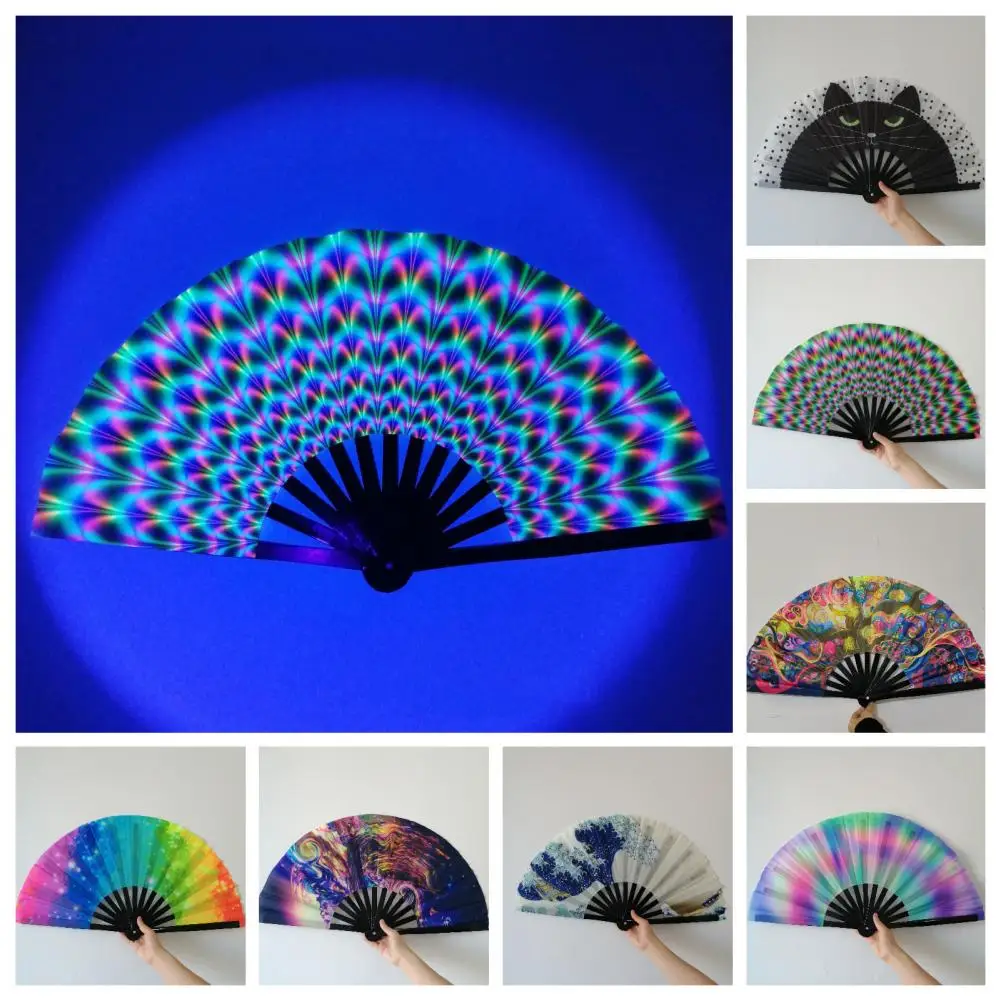 Folding Fan Bamboo Hand Fan Colorful Rave Fans Bamboo Ribs Decorative Gifts for Festival Dancing Parties Vibrant for Men