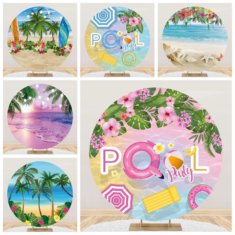 

Hawaii Summer Round Backdrop Baby Portrait Photographic Photography Backgrounds Pool Party Decor Photo Studio Props Photocall