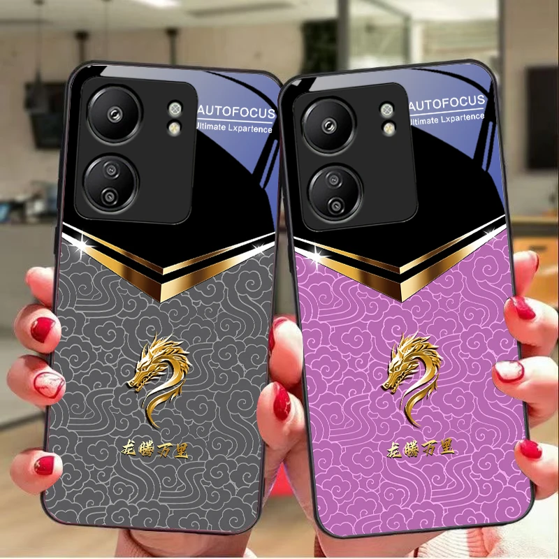 

V-shaped Faucet For Xiaomi Redmi 13C Note13 12 Pro Plus 5G Note 9 13T Pro POCO X6 F5 F6 Black Tempered Glass Phone Case