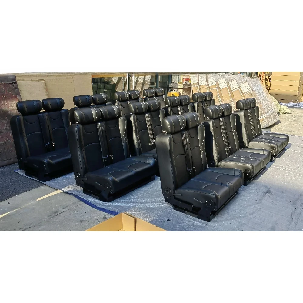 2 Seater Camper Van Rock and Roll Bed Seat Fold Flat Convertible RV Sofa Bed with Safety Belts PU Leather for Van Conversion