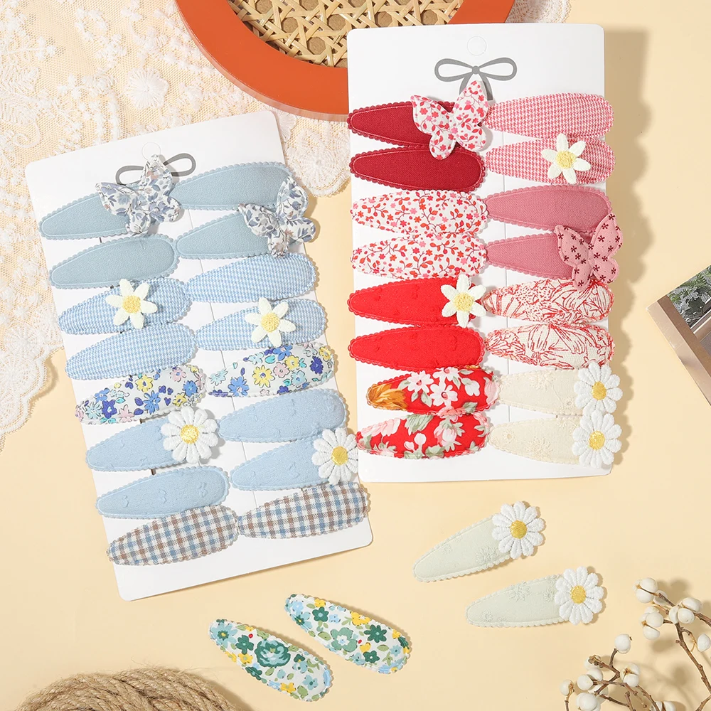 1 Set Fabric Printed Hair Clips Sweet and Cute Water Droplet BB Clips Children Baby Girls Fashionable Hair Accessories