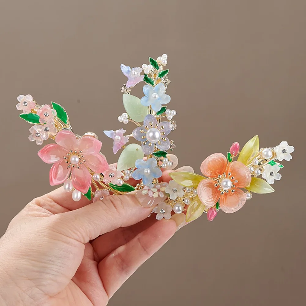 Chinese Style Floral Pearl Spring Hair Clip Elegant Half Up Barrettes Hanfu Cheongsam Hair Accessories for Women