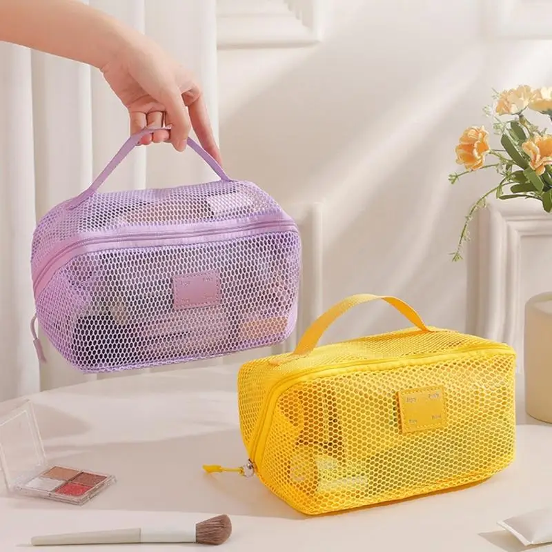 حقيبة مستحضرات تجميل شبكية كبيرة جدًا قابلة للتنفس مع أقسام منفصلة، ​​حاوية تخزين فعالة للعناية بالبشرة والمكياج HX6C